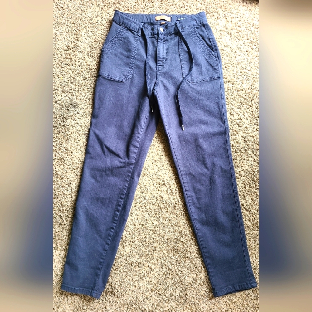 Judy Blue High Waist Garmet Dyed Cuffed Joggers Navy Casual Comfy Nautical